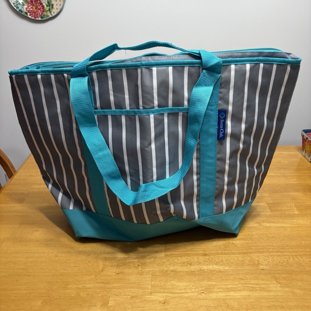 Sam's Club Cooler Tote Insulated Cold Shopping Bag Large 25"x17" Gray Teal Str
